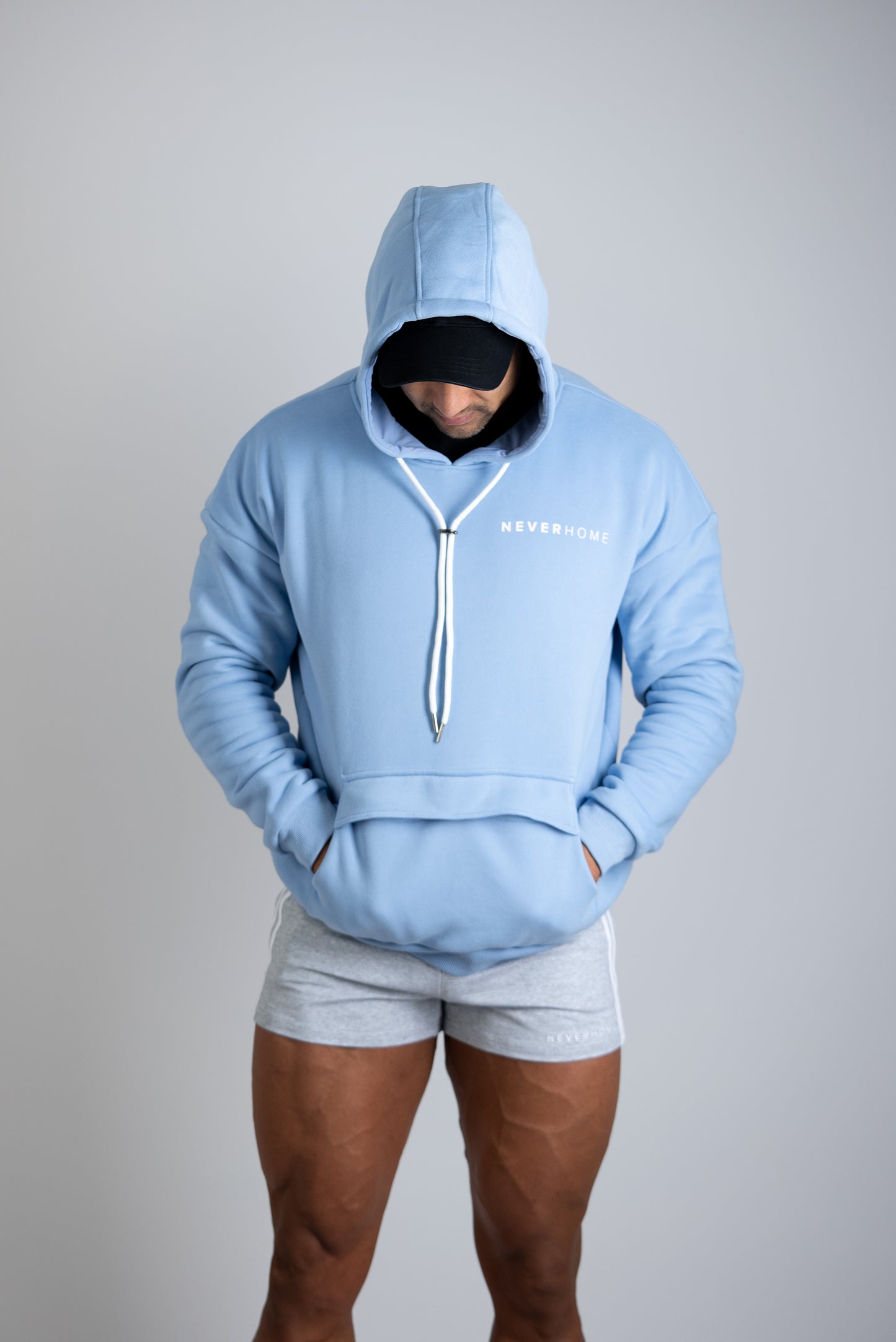 NEVERHOME OVERSIZED BABY BLUE HOODIE